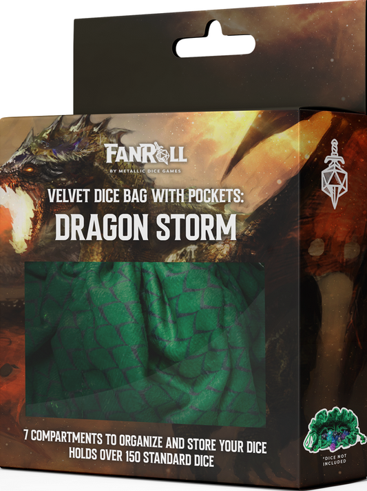 Fanroll Velvet Dice Bag with Pockets- Dragon Storm